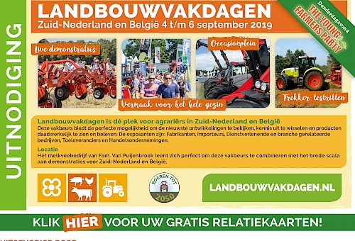 Voor gratis relatiekaart, ga naar https://ticket.cno-expo.nl/product/relatiekaarten-landbouwvakdagen-zuid-nl/